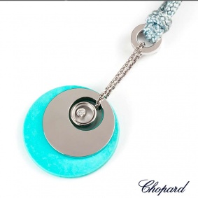 Chopard 18k W/G Happy Diamond & Turquoise Necklace 79/6477-1009